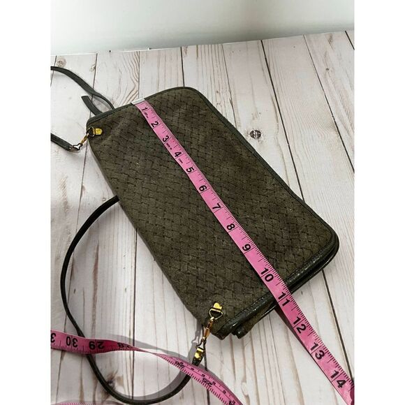 Etra Vintage Gray Suede Crosshatch Gold Detail Crossbody Purse - Picture 5 of 14